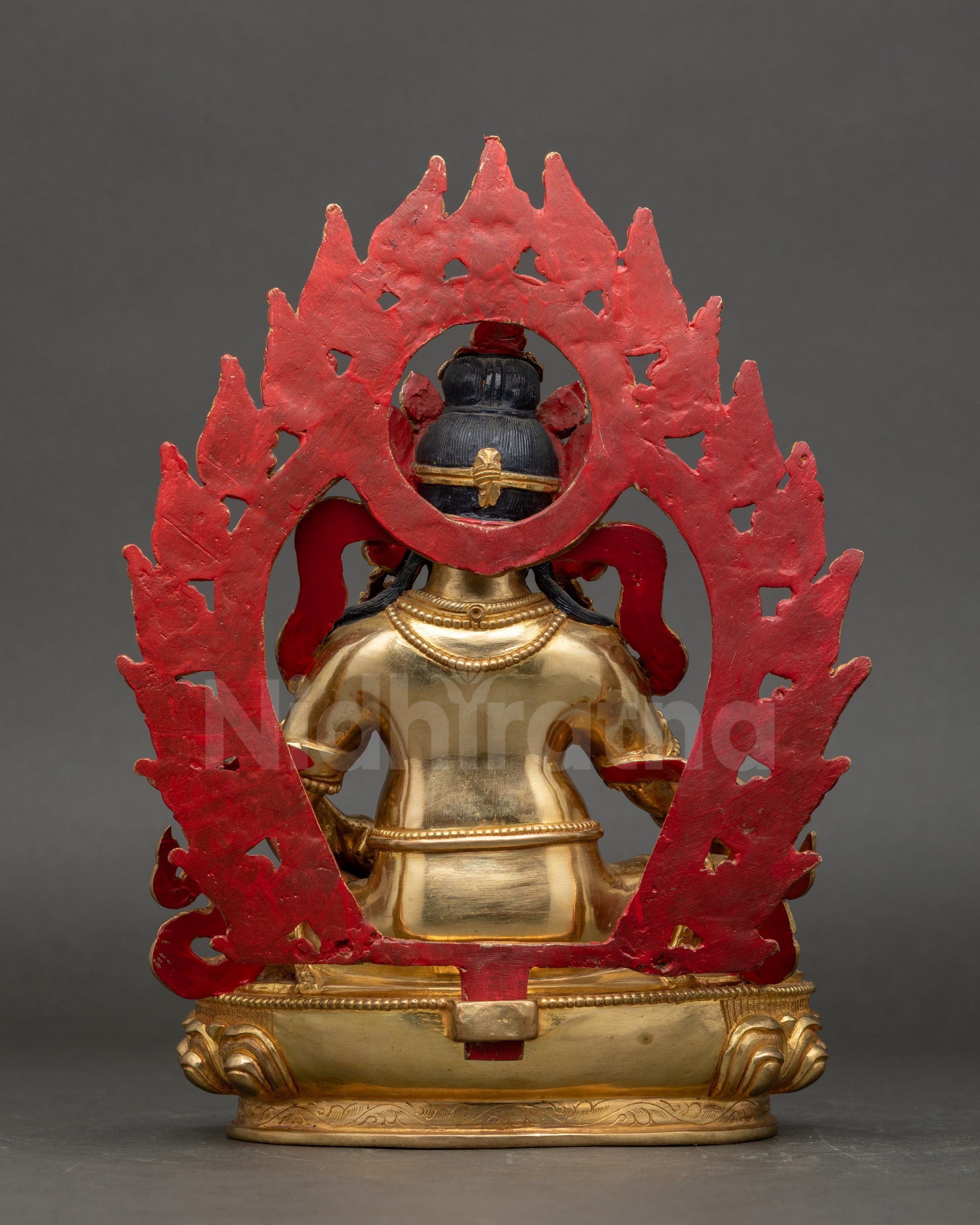 Yellow Dzambhala Statue- Handcrafted Copper Buddhist Artwork