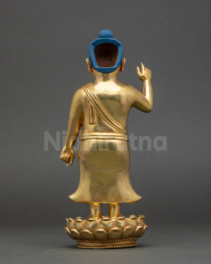 Standing Little Buddha Statue with hand-painted colors and gold-gilded body