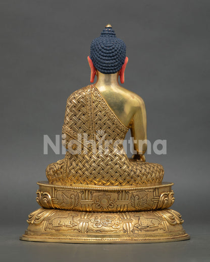 Back View of Sitting Buddha Statue with Ornate Lotus Seat and Repousse Details