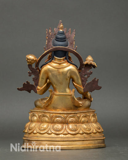 Back view White Tara statue, lotus pedestal, flowing robe, handcrafted Nepalese Buddhist décor