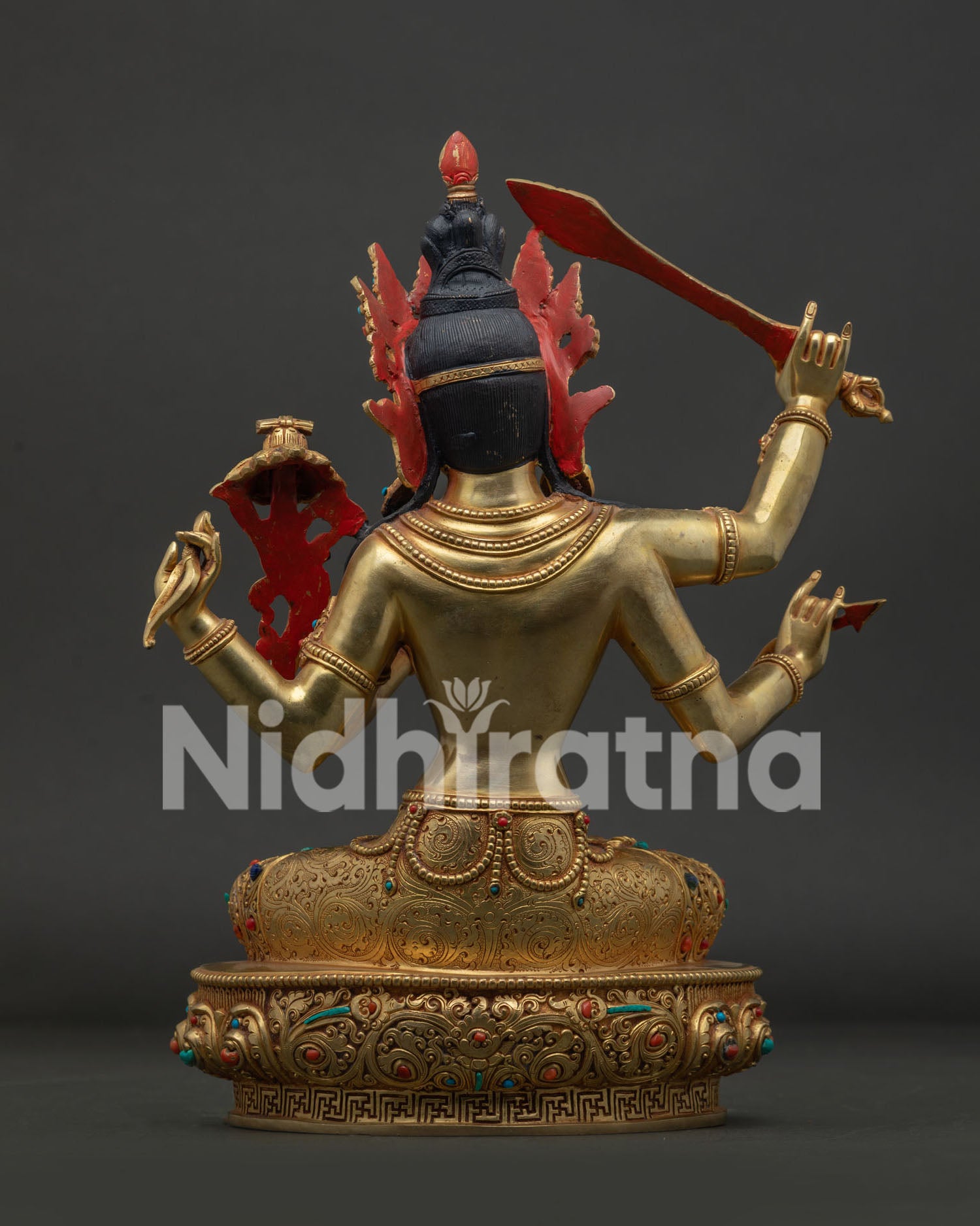 Back view of Namasangiti Maha Manjushri Statue showing detailed robe carvings and craftsmanship