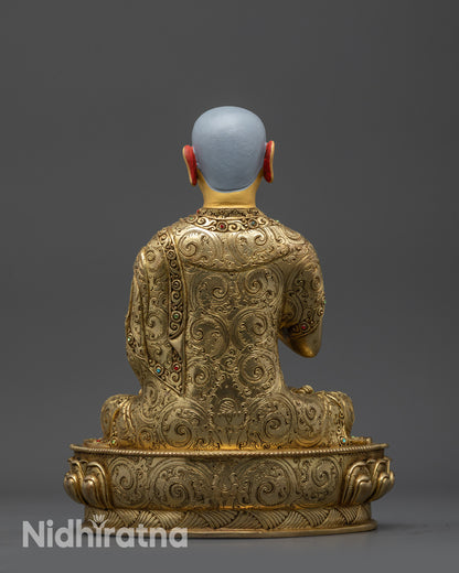 Lama Je Tsongkhapa Set Statue | 24K Gold-Gilded Gelug Master Trio
