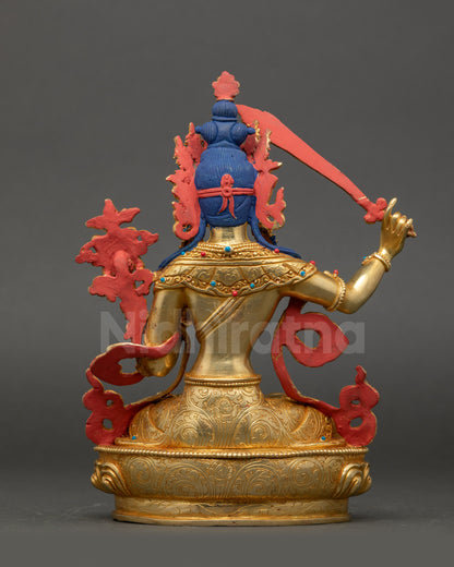 Back view Manjushree Statue, handmade Nepalese lost-wax copper meditation sculpture