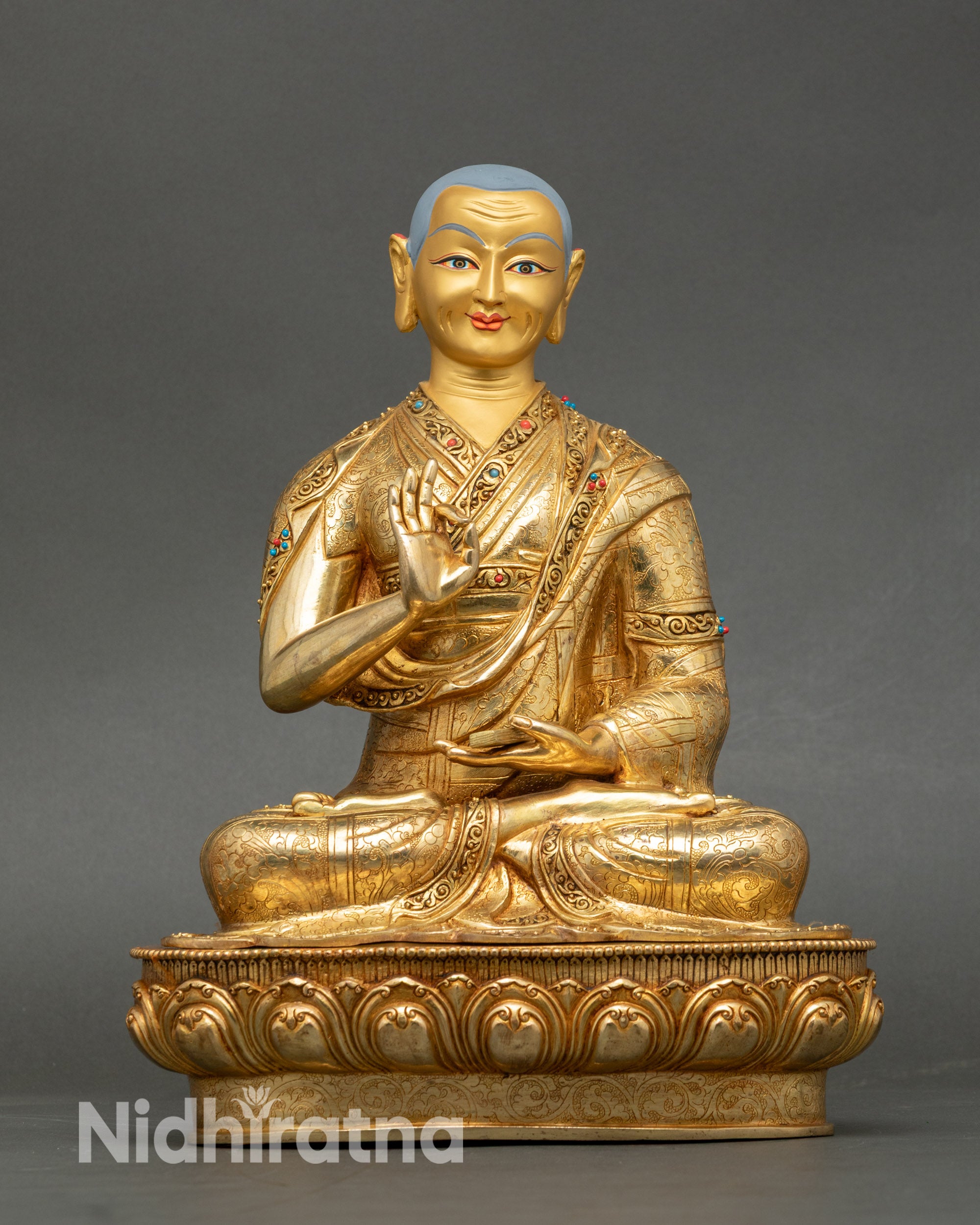 Buddhist Master Tsongkhapa - Handmade Statue Set from Nepal