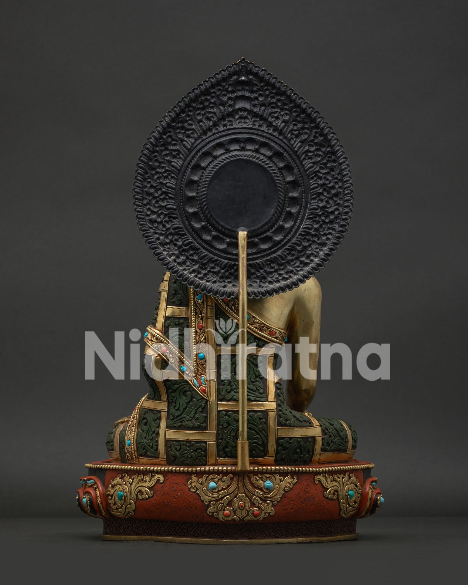 Shakyamuni Buddha Statue Back View Handcrafted Nepalese Buddhist Art with Halo