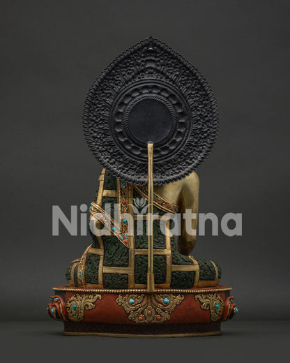 Shakyamuni Buddha Statue Back View Handcrafted Nepalese Buddhist Art with Halo