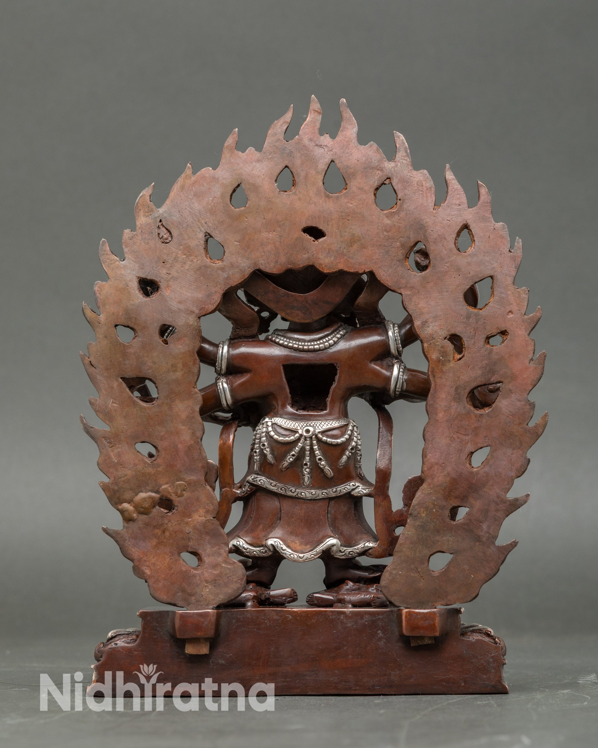 Handcrafted Oxidized White Mahakala Sculpture with Silver-Plated Finish