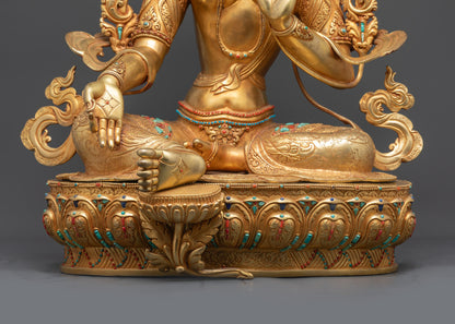 24K Gold-Gilded Green Tara Statue | Traditional Nepalese Buddhist Art
