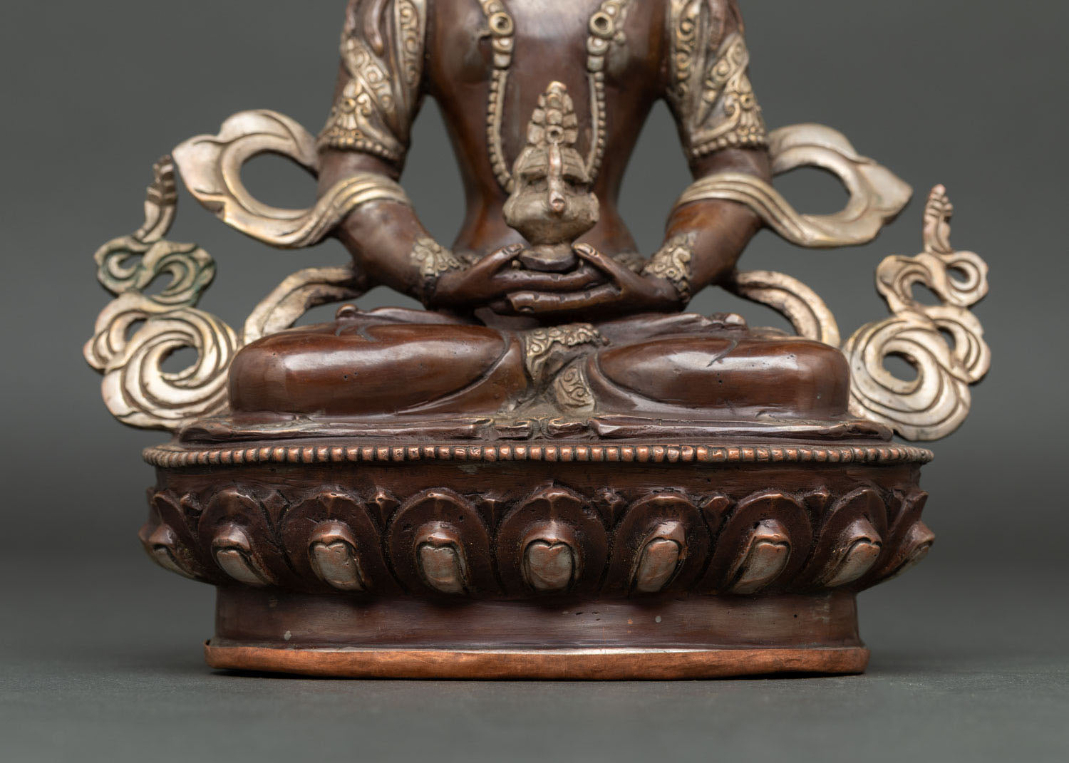 Brown Amitayus Statue from Nepal | Antique Finish Buddhist Sculpture