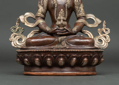 Brown Amitayus Statue from Nepal | Antique Finish Buddhist Sculpture
