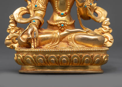 24K Gold-Gilded Face White Tara Statue | Tibetan Meditation Sculpture