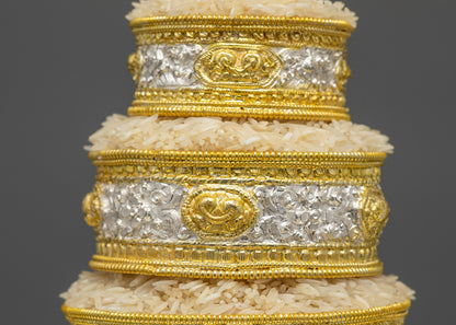 Side view of 5" Handmade Tibetan Mandala elevated on pedestal