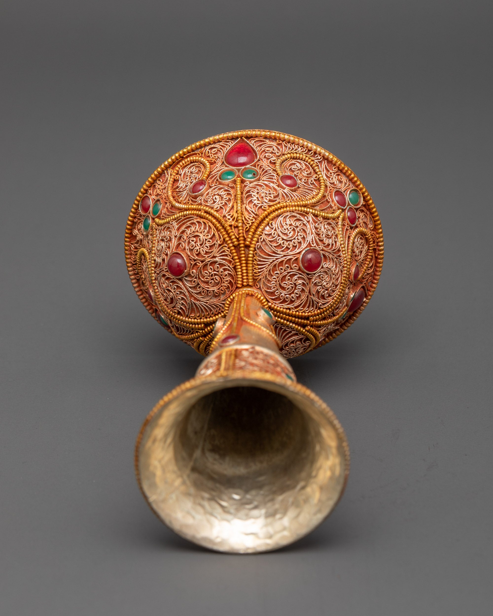 6" Tibetan Serkyem Offering Bowl | Copper & Gold Filigree Ritual Bowl