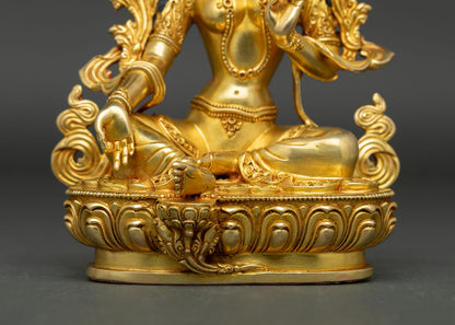 Green Tara Statue | 24K Gold Gilded Copper Art from Nepal