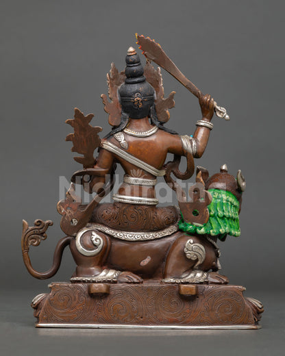 Oxidized Copper Simhanada Manjushri Statue | Roaring Wisdom Deity