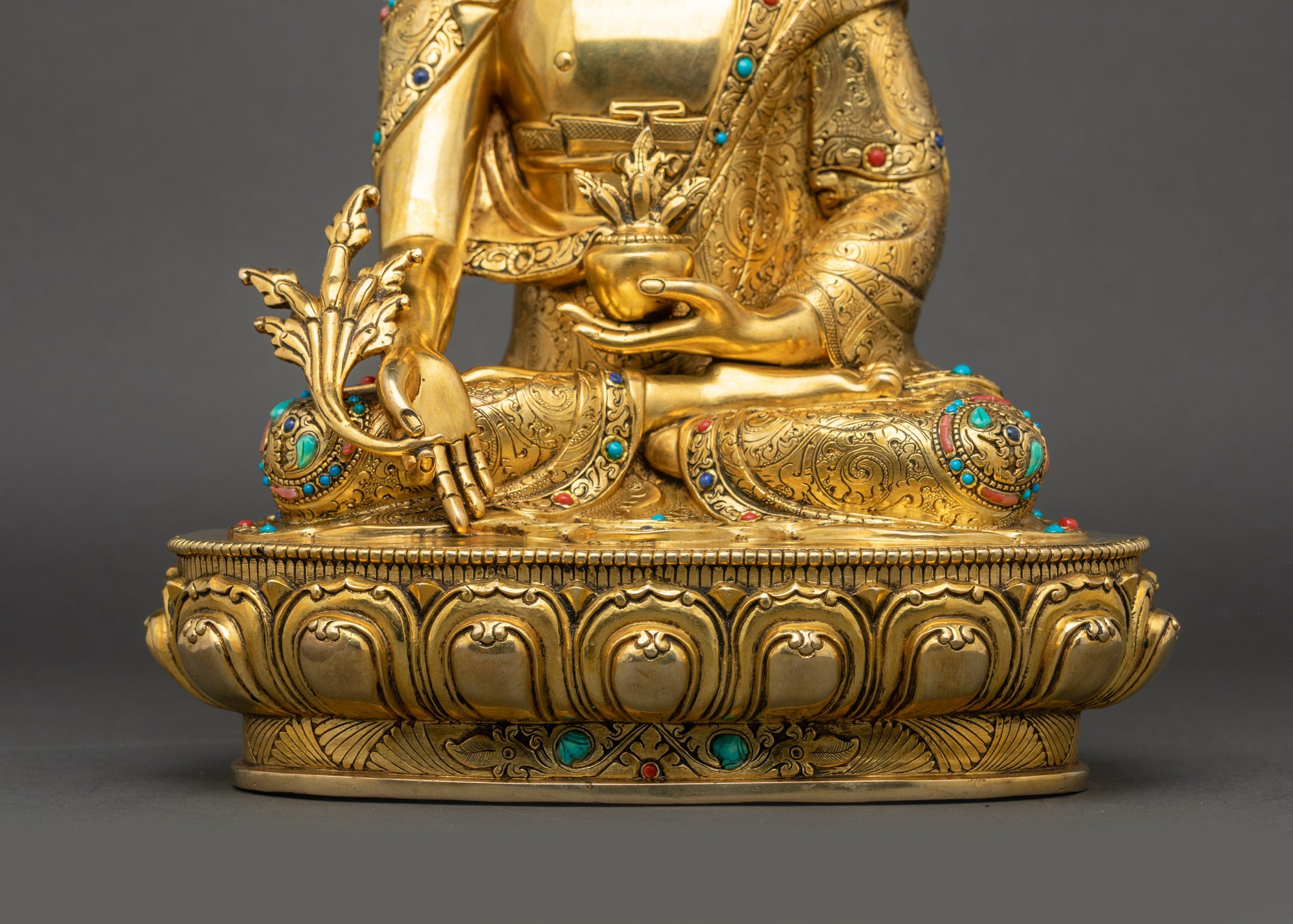Medicine Buddha Statue | Handcrafted 24K Gold Fire-Gilded Art