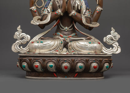 Oxidized Chenrezig Statue | 24K Gold-Gilded Face of Avalokiteshvara