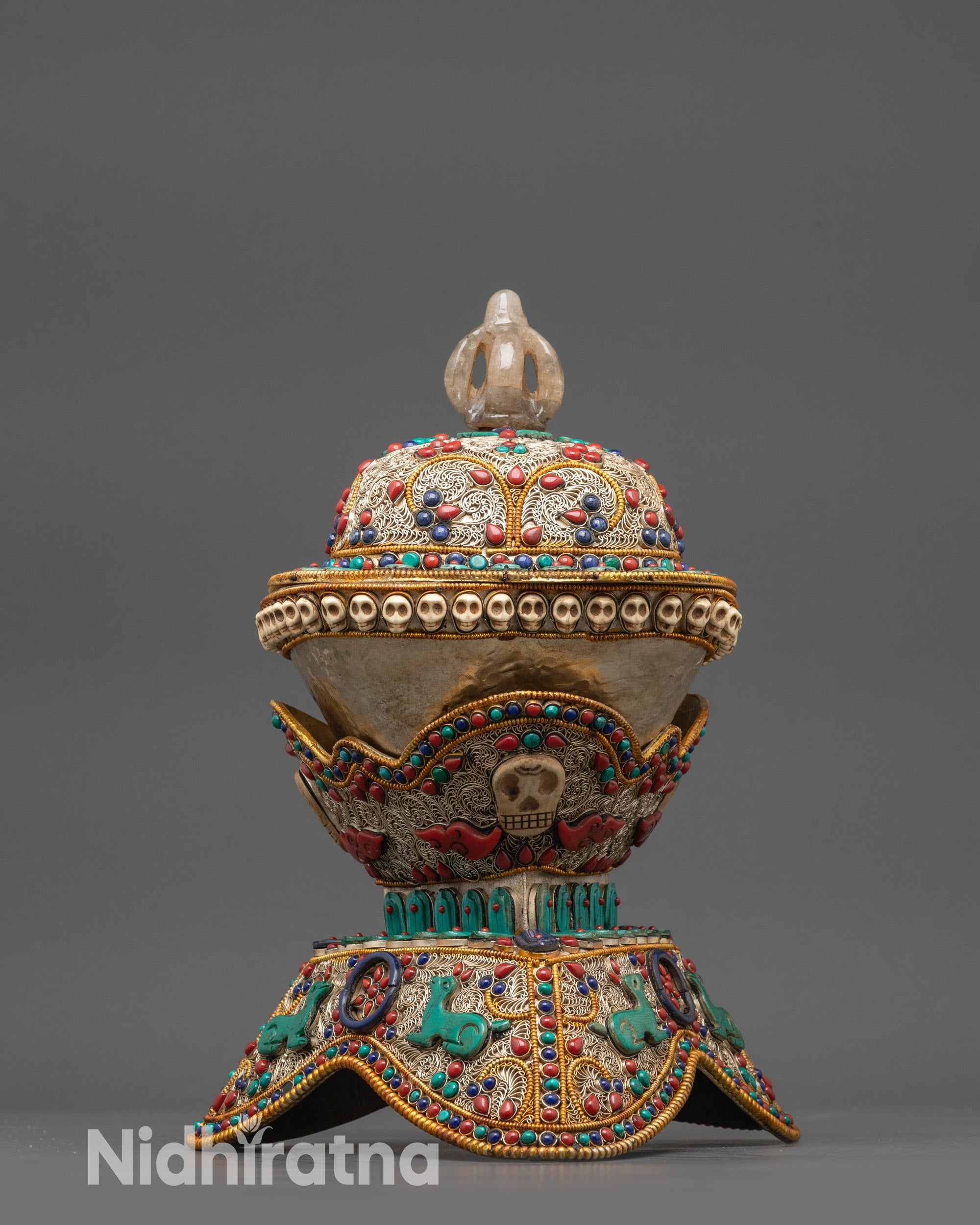 Sacred Skull Cup Kapala Set | Buddhist Ritual Offering for Altar Use