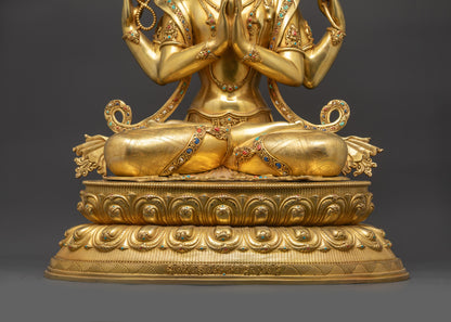 Handcrafted Chenrezig Statue | Four-Armed Bodhisattva Avalokiteshvara Idol