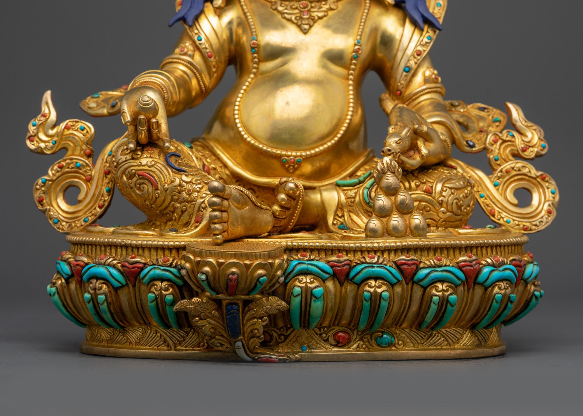 24K Gold-Gilded Jambhala Statue | Buddhist Wealth God Idol from Nepal