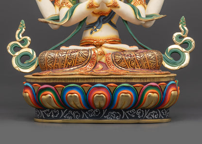 White-Hued Bodhisattva Chenrezig Sculpture | Hand Painted Nepalese Art