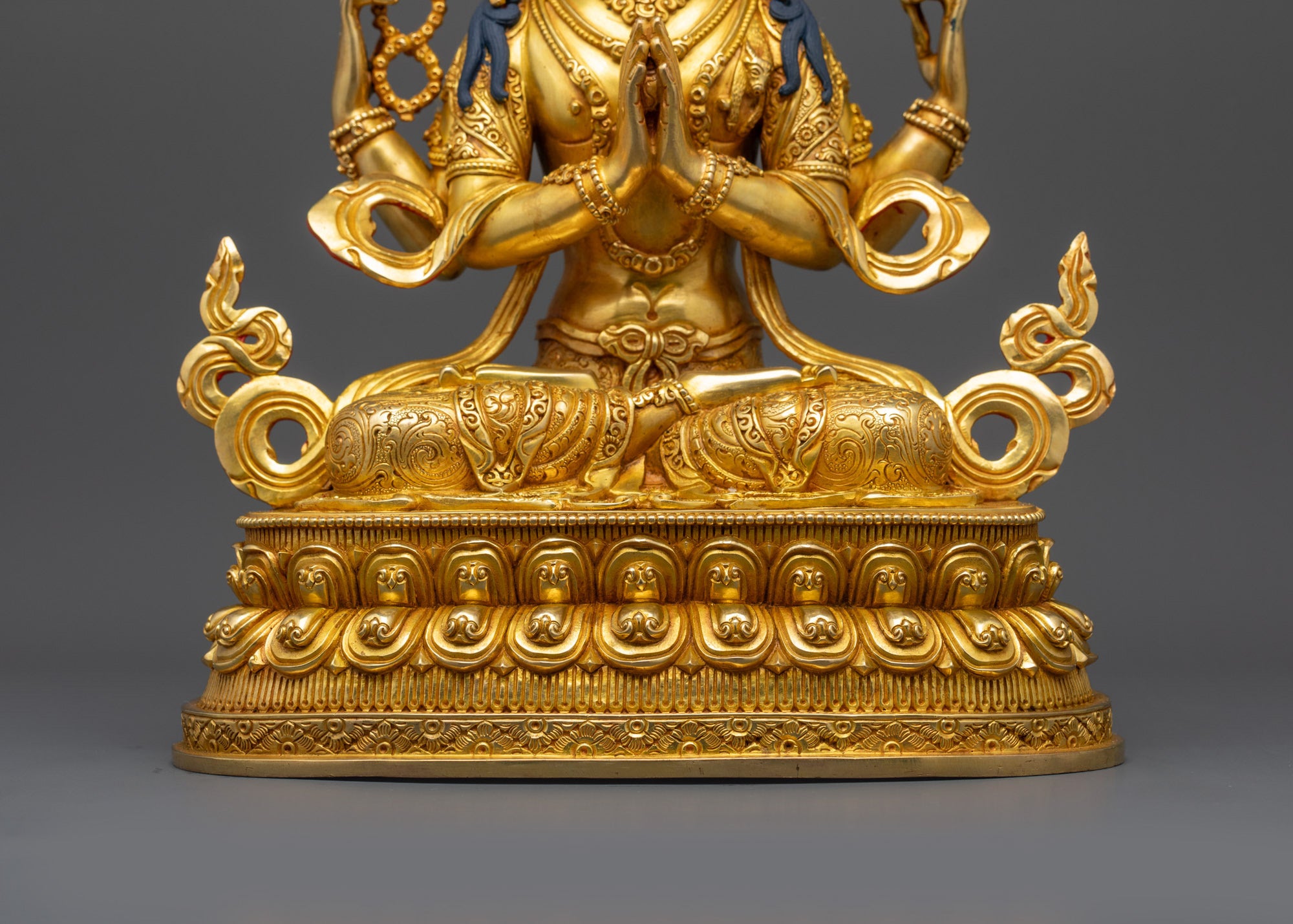 24K Gold-Gilded Chenrezig Sculpture | Four-Armed Avalokiteshvara Statue