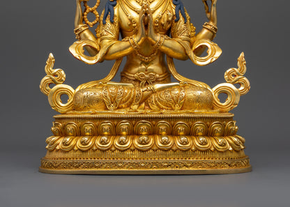 24K Gold-Gilded Chenrezig Sculpture | Four-Armed Avalokiteshvara Statue