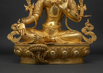 Sacred Green Tara Statue | Traditional Newari Buddhist Artwork