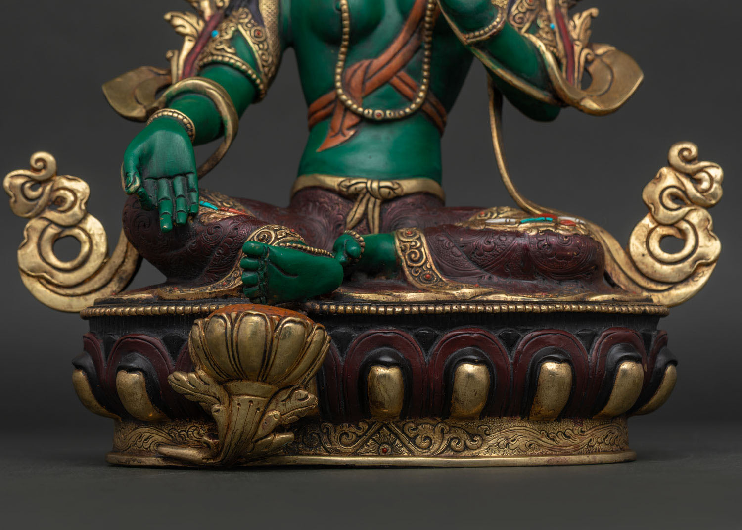 Acrylic-Painted Green Tara Statue | Sacred Female Buddha of Buddhism