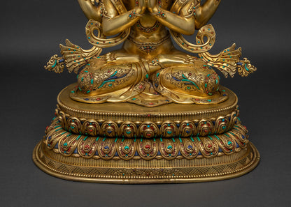Chenrezig Statue | Traditionally Gold Fire-Gilded Copper Sculpture