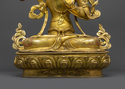 Bodhisattva of Wisdom Manjushri Statue | 24K Fire Gold-Gilded Sculpture