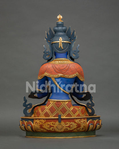Blue Vajradhara Statue with Jeweled Halo | Lost‑Wax Copper Craft