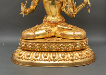38" Maha Manjushri Statue | Golden Bodhisattva of Wisdom