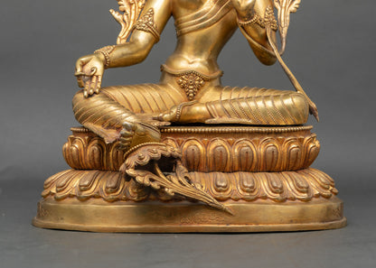 Nepalese Mother Green Tara Statue | 24K Gold Gilded Buddhist Art