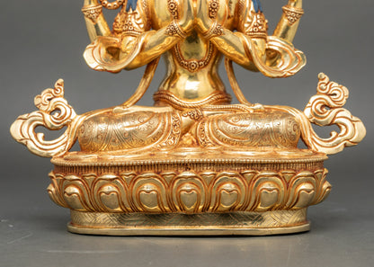 Four-Arm Chenrezig Statue | Handmade in Nepal Avalokiteshvara Sculpture