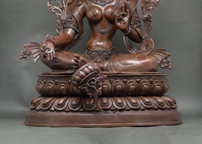 Grand Green Tara Statue | Oxidized Copper Buddhist Sculpture