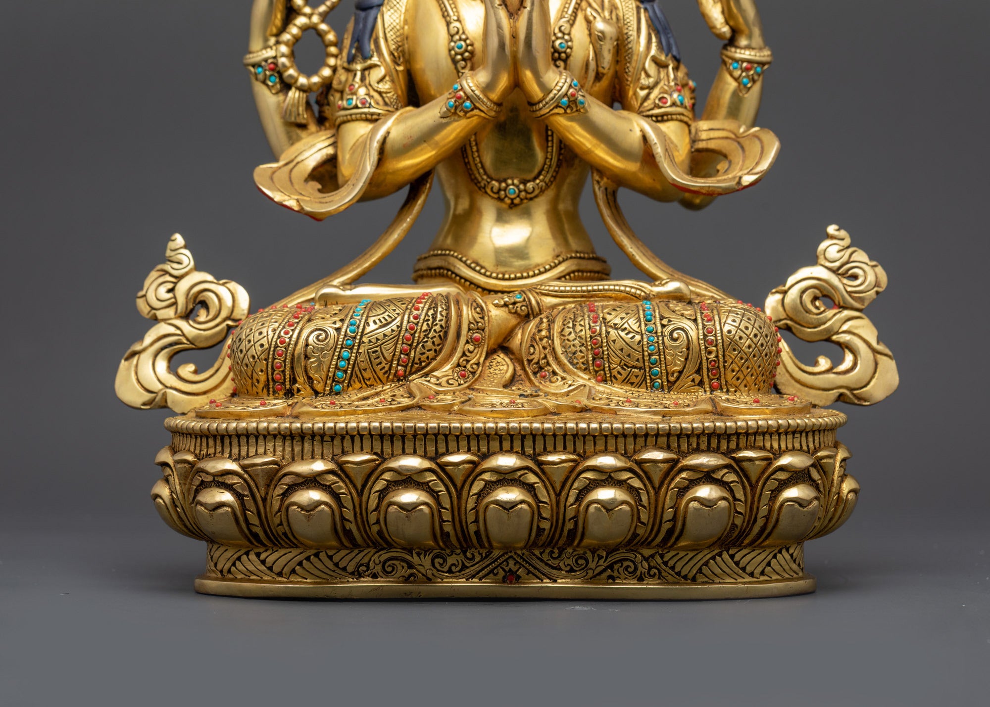 Four-Armed Divine Chenrezig Sculpture | 24K Gold-Gilded Buddhist Idol