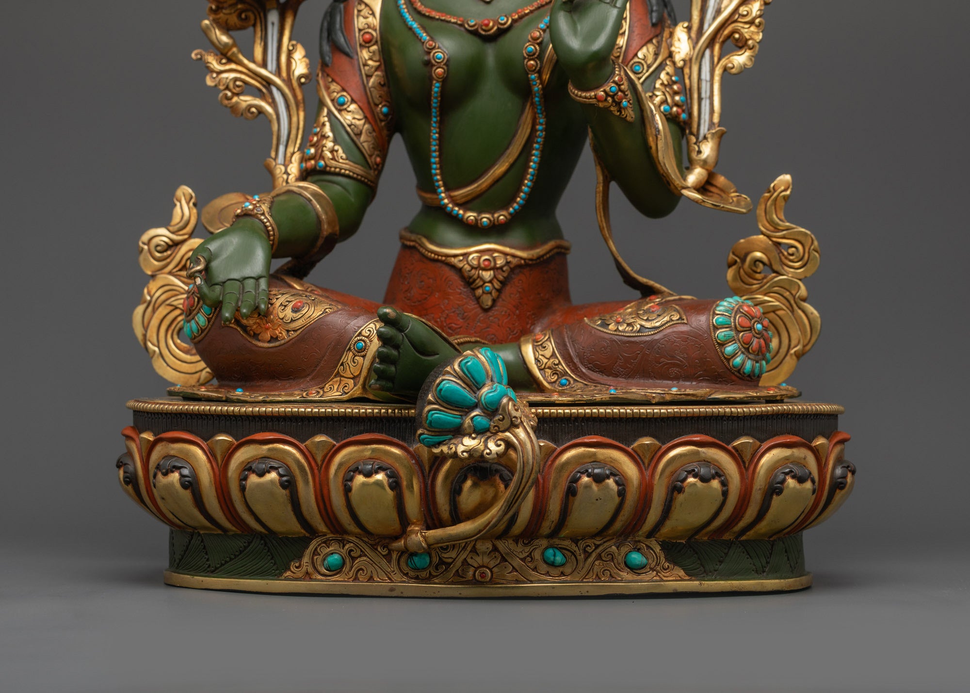 Hand-painted Serene Green Tara Statue | Tibetan Buddhist Sculpture