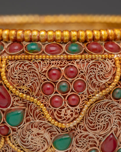 Tibetan Crockpot | Artisan-Crafted Gemstone Ritual Vessel Nepal