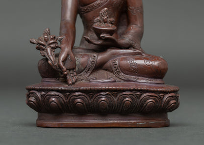 Medicine Buddha Figure | Oxidized Copper Buddhist Statue