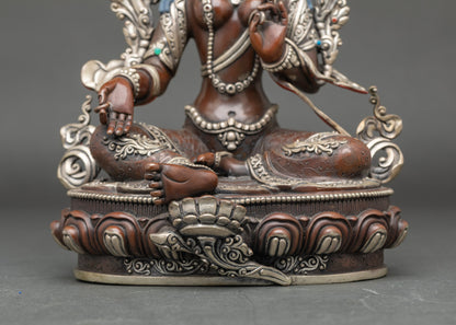 Green Tara Statue | Gold-Painted face Buddhist Deity for Devotion