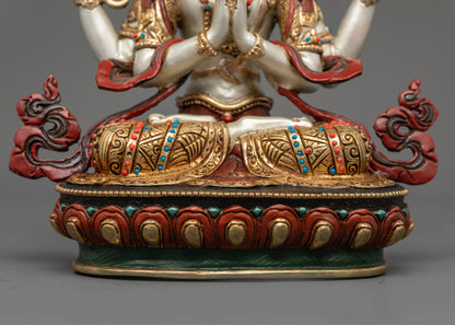 Tibetan Four Armed Handcrafted Chenrezig Statue