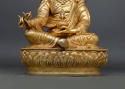 Gold-Gilded Guru Rinpoche Statue | Sacred Buddhist Sculpture