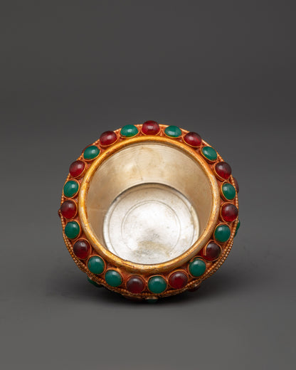 Nepalese Artisan-Crafted Buddhist Offering Pot for Altar and Shrine Use