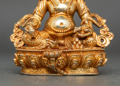 24K Gold-Gilded Copper Dzambhala Statue for Wealth and Abundance