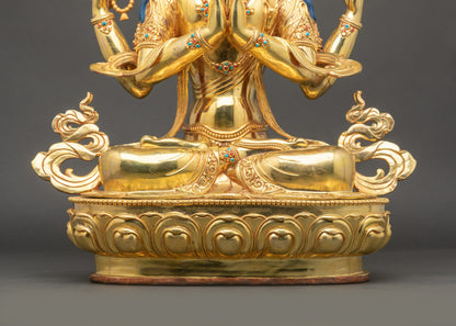 Four-armed Chenrezig Statue | Merciful Bodhisattva Figurine from Nepal
