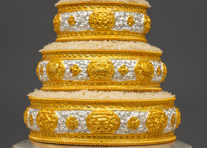 Sacred Auspicious Mandala | Gold and Silver-Plated Buddhist Art Nepal
