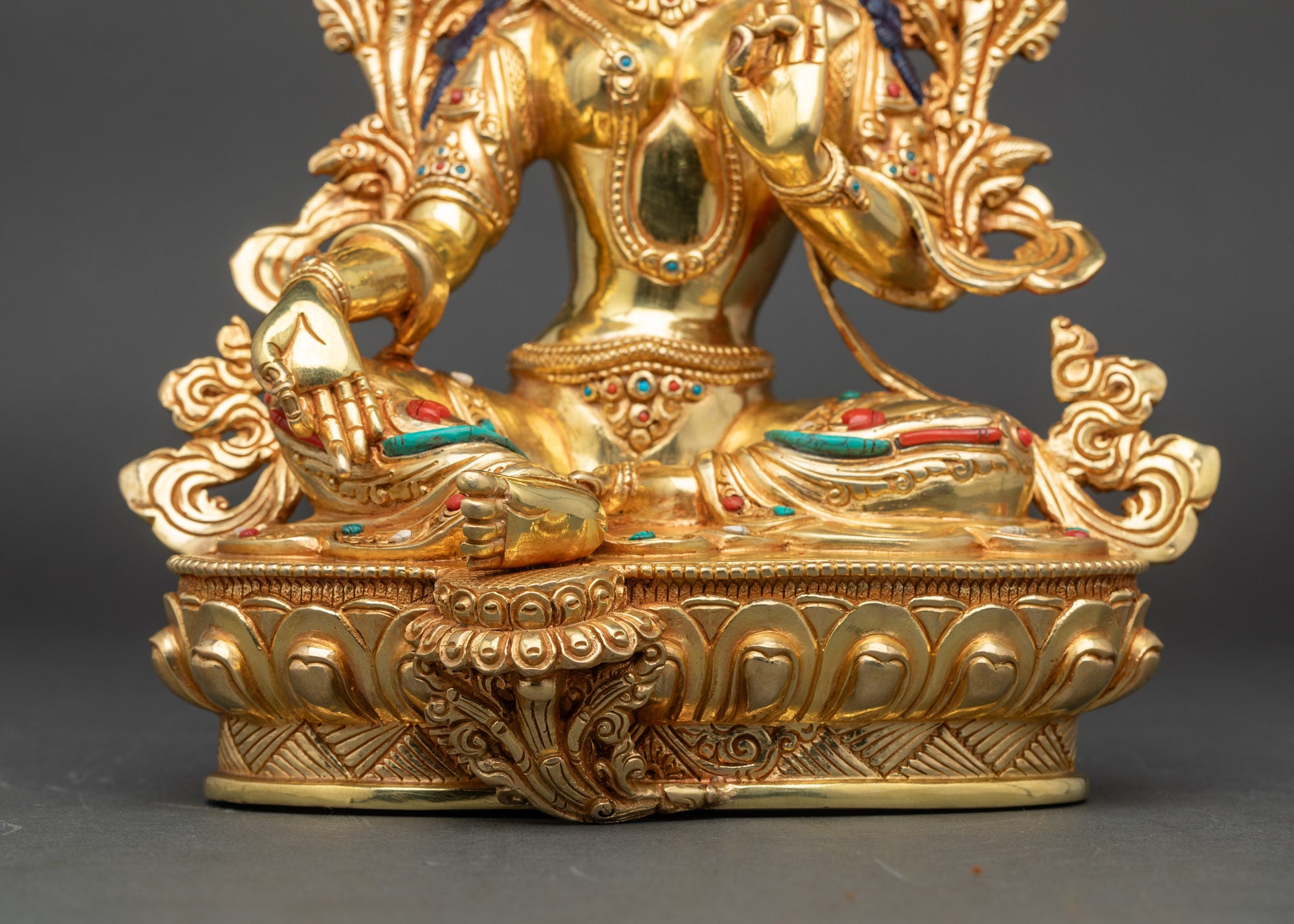 Hand-Carved Buddhist Deity Green Tara Statue for Sacred Space