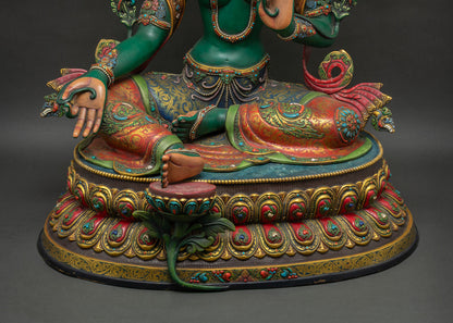 33 Inch Tall Green Tara Statue | Traditionally Crafted Buddhist Figure