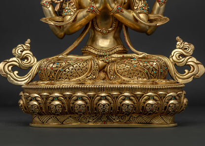 Handmade Nepali Chenrezig Statue | Four-Armed Compassion Deity